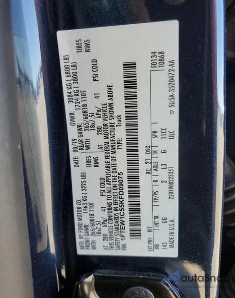 2019 Ford F150 Supercrew z USA, uszkodzony, nr VIN 1FTEW1C55KFD09075